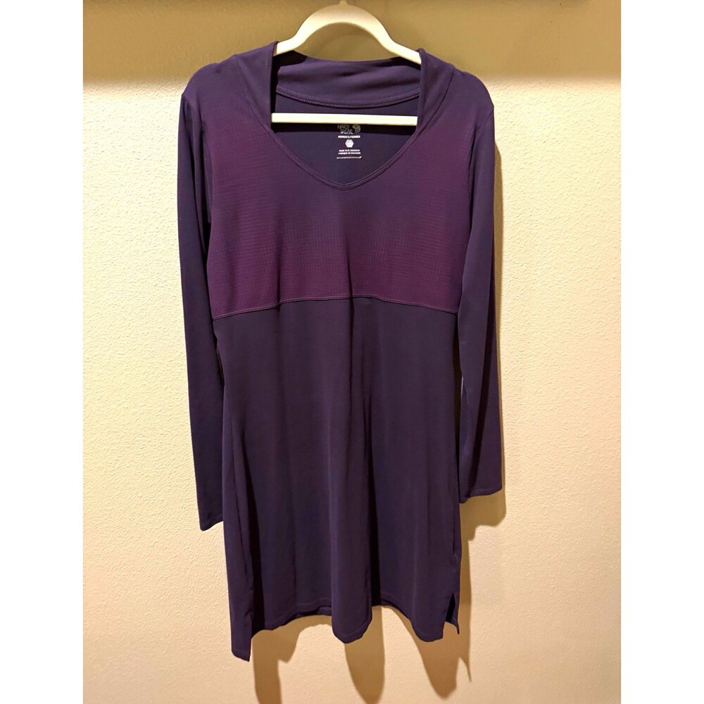Mountain Hardwear Purple Shift Dress Women’s V-Neck Long Sleeve Geometric Knit L